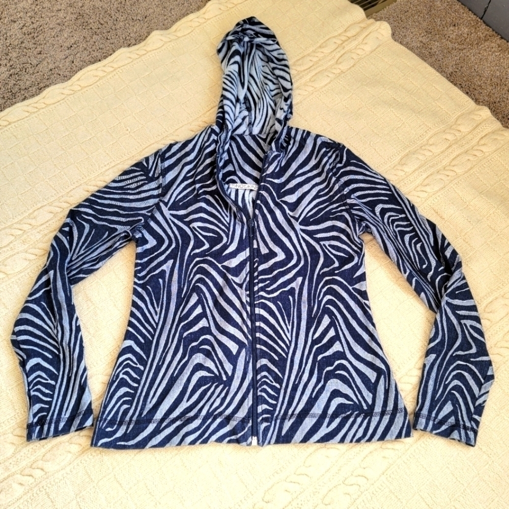 Sno Skins Jacquard Zebra Print Navy Zip Up Hoodie Snowboarding size M